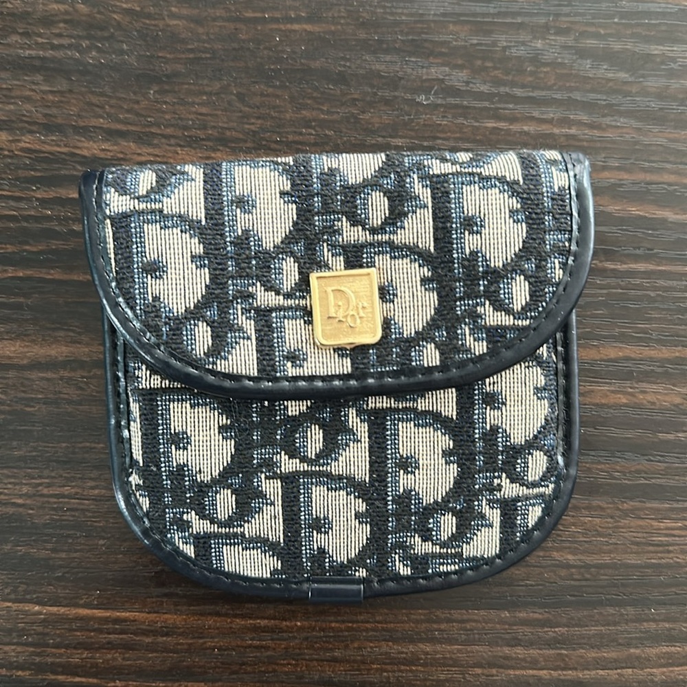 1970s Dior Navy Monogram Canvas Trotter Coin Case